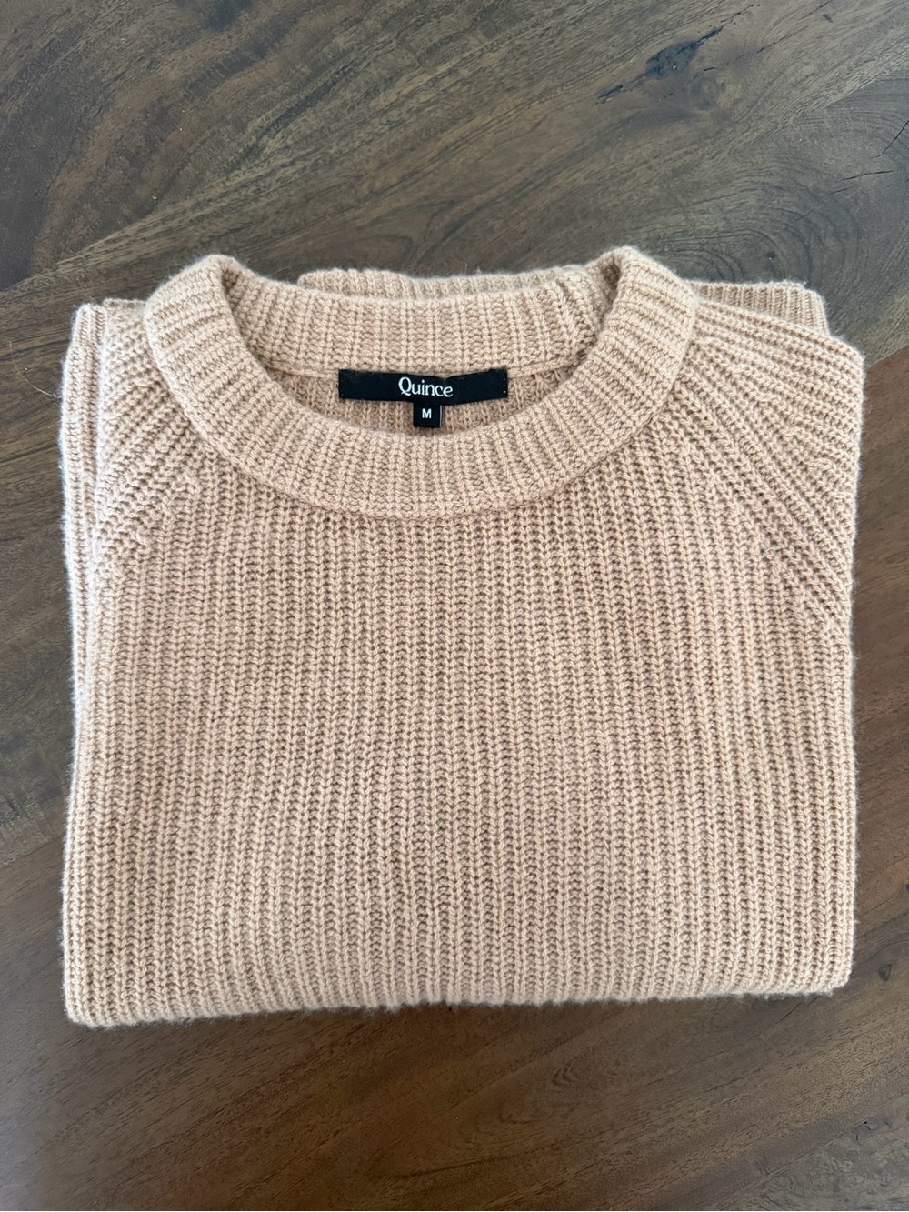 Quince Mongolian Cashmere Fisherman Crewneck Sweater in Teak